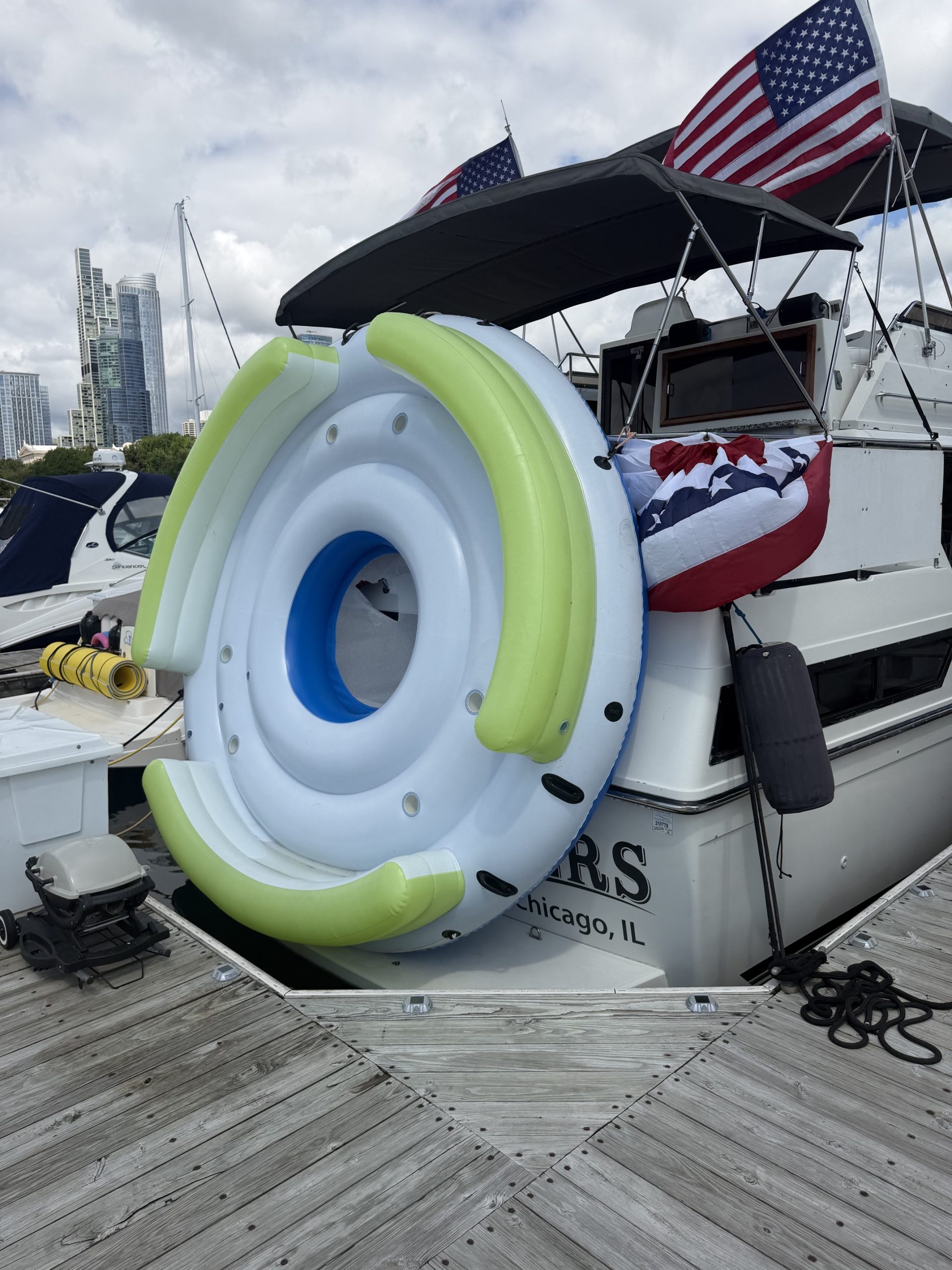 Oversized raft stored on a boat